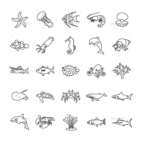 Marine Life Outlines Vector Icons Cute Tiny Tattoos, Little Tattoos, Pretty Tattoos, Mini ...