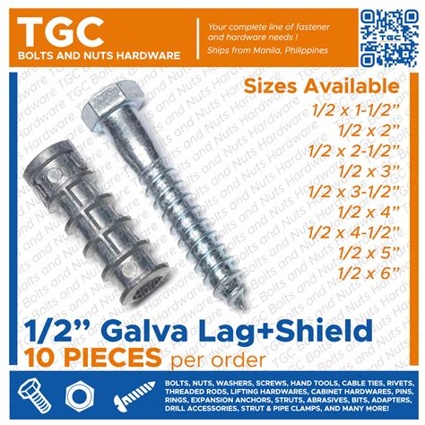 10PCS 1/2 inches Lag Screw with Expansion Shield Galvanized / Lagscrew with Shield Expansion ...