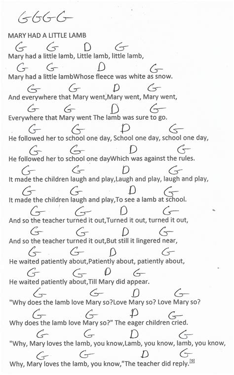 Mary Had A Little Lamb - Guitar Chord Chart in G Major Guitar Chord ...