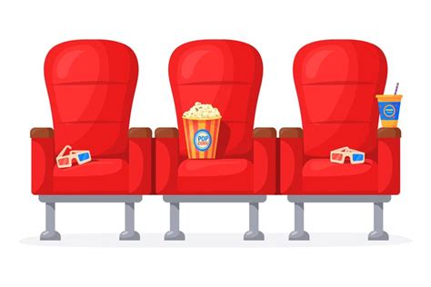 Cartoon cinema chair. Red movie theater seats for comfortabl