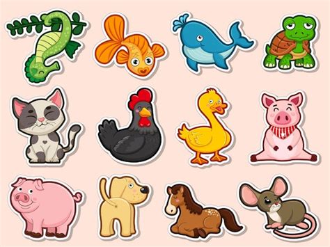 Premium Vector | Animal stickers for kids. Collection cute Animal ...