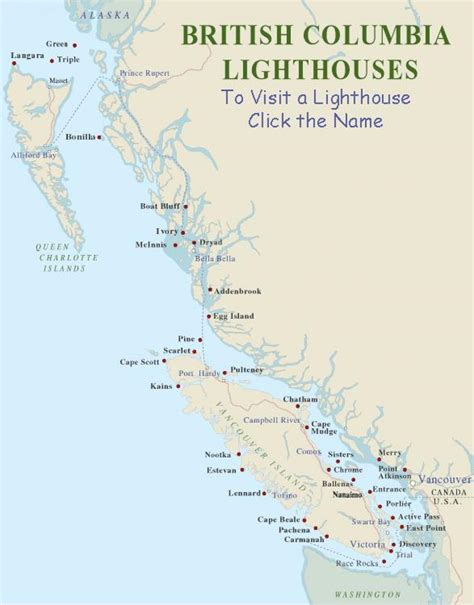 Vancouver island lighthouses map - Map of vancouver island lighthouses (British Columbia - Canada)