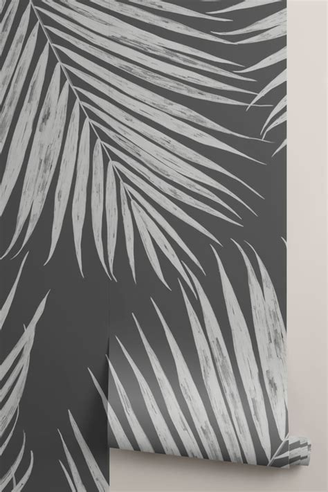 Black & White Illustrated Tropical Palm Leaf Mural | Hovia