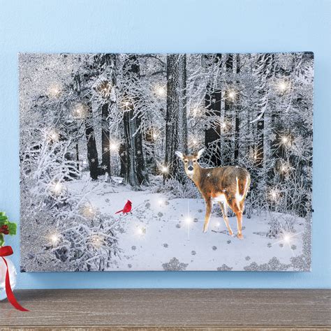 Lighted LED Deer Glittered Canvas Wall Art - Seasonal Home Decor for ...