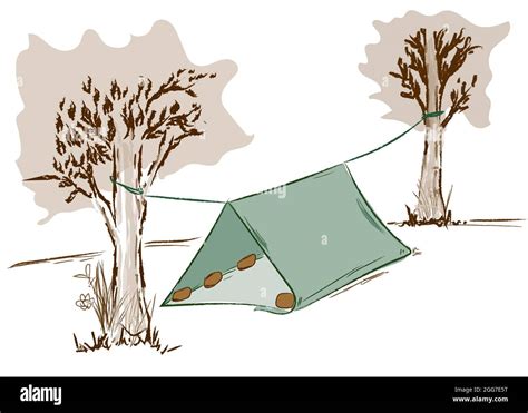 Illustration of DIY triangle tent by trap. Camping tent in forest Stock Photo - Alamy