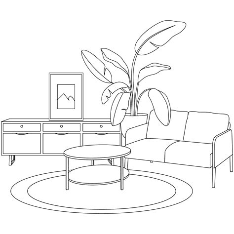 Cozy Livingroom Interior Outline 2D Illustration 27124743 PNG