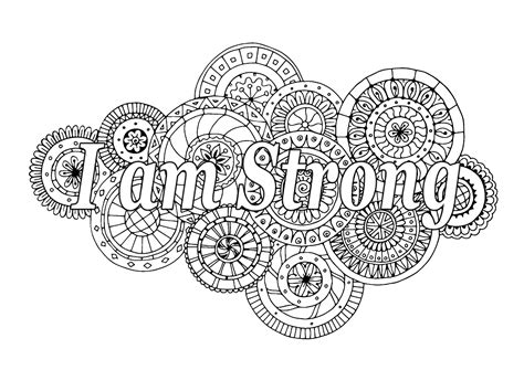 I am strong - Positive and inspiring quotes Coloring Pages for adults