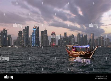 Beautiful Doha Skyline at sunset. Doha Buildings and landmark Stock ...