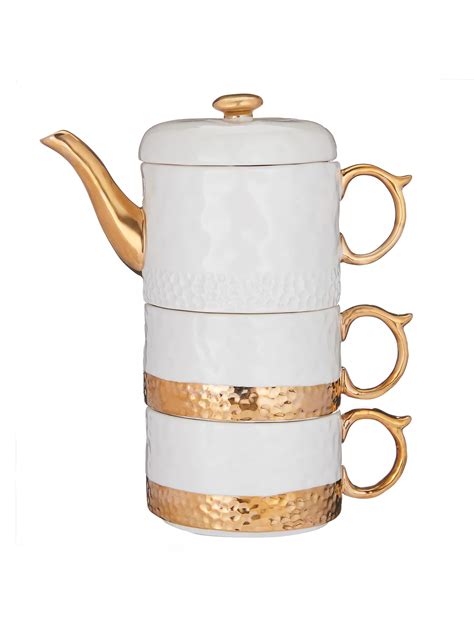 Anthropologie Duet Set Tea For Two Teapot, Cream/Gold at John Lewis & Partners