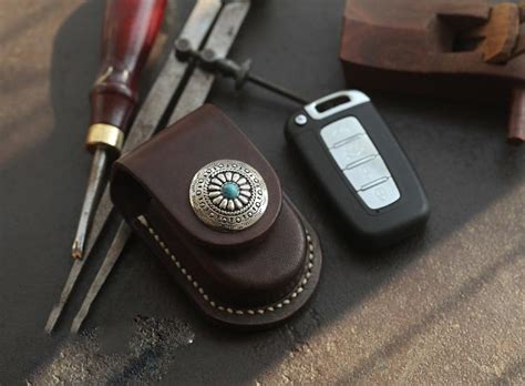 Dark Brown Handmade Genuine Leather Mens Car Key Case Car Key Holder F