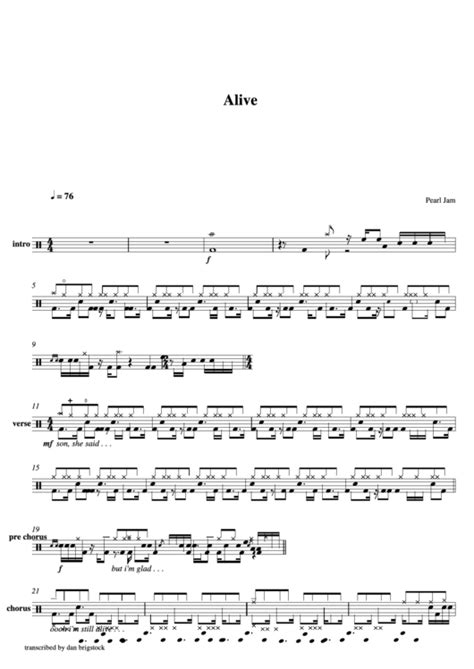 Pearl Jam - Alive - Drum Sheet printable pdf download