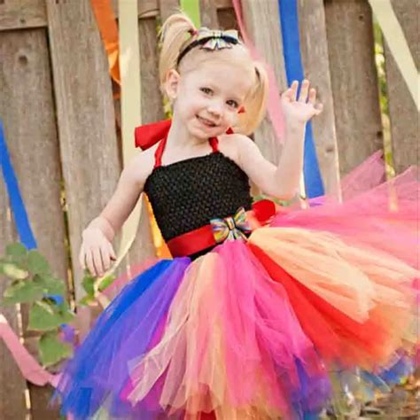 Shoulderless Children Girl Rainbow Dress Princess Little Horse Tutu Dresses Little Girls Dress ...