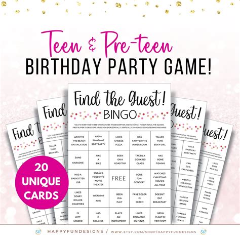 Find the Guest Game, Find the Guest Bingo Birthday Game, Birthday Bingo ...