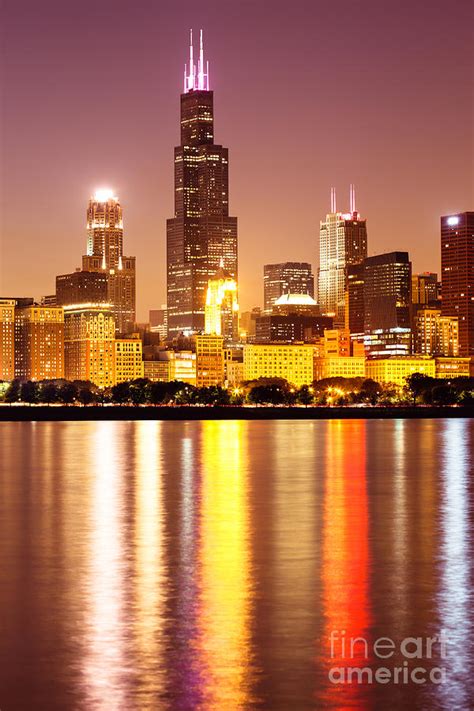 Chicago at Night with Willis-Sears Tower Photograph by Paul Velgos - Pixels