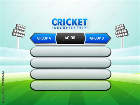 Cricket scoreboard design on night stadium background for Cricket Championship. Stock Vector ...