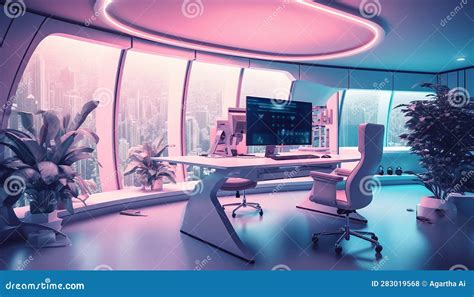 Minimalistic Futuristic Office Design with Simple Concept Created with AI Stock Illustration ...