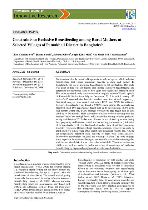 (PDF) Constraints to Exclusive Breastfeeding among Rural Mothers at ...