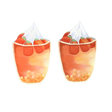 Hand Painted Milk Tea Ice Cream Texture Oil Painting, Food, Red, Strawberry PNG Transparent ...