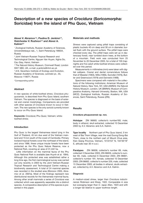 (PDF) Description of a new species of Crocidura (Soricomorpha ...