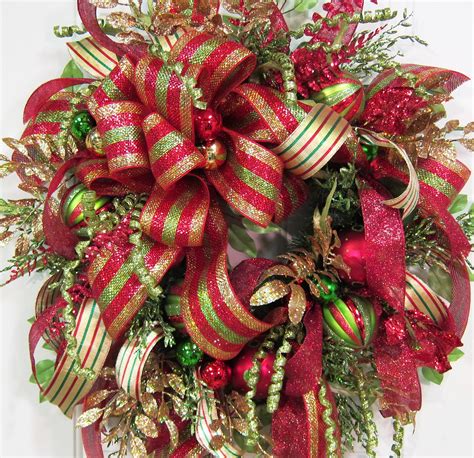 XXL Christmas Wreath With Deco Mesh and Gold by LadybugWreaths