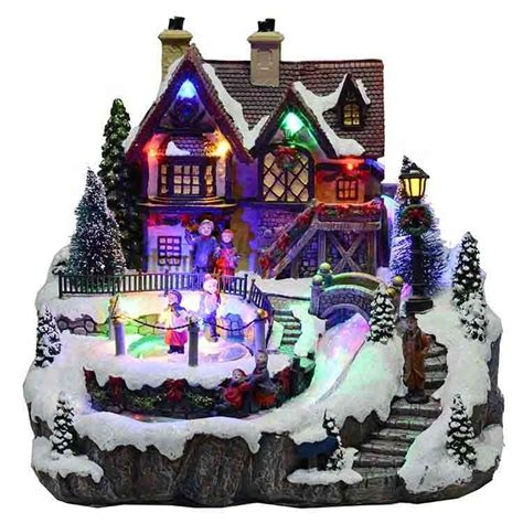 Colorful Fiber Optical Animated Rotating Xmas Village Scene Resin ...