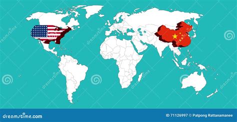 World Map Decorated USA by USA Flage and China by China Flage /Elements ...