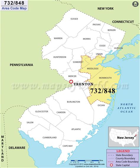 848 Area Code Map, Where is 848 Area Code in New Jersey