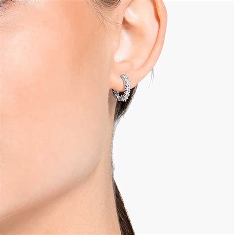 Vittore Mini Hoop Pierced Earrings, White, Rhodium plated | Swarovski.com