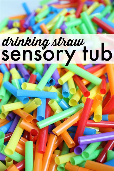 Cut up straws for this drinking straw sensory tub. Preschoolers will love all of the colors and ...