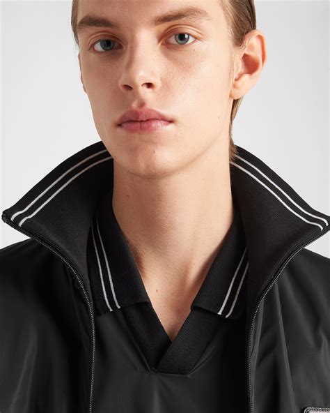 Black/black Piqué Polo Shirt With Re-nylon Detail | PRADA
