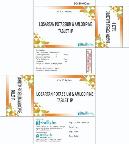 Losartan Potassium And Amlodipine Tablet, 10 X 10 Tablets, Prescription ...