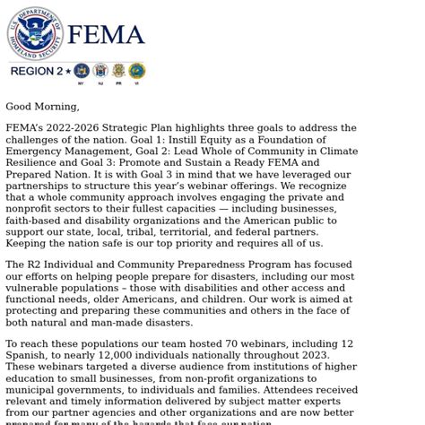 FEMA Region 2 Preparedness and Resilience Webinar Catalog 2023 - FEMA