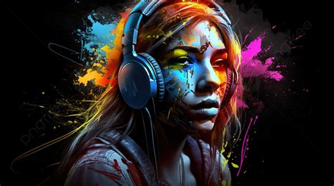 Colorful Music Girl With Headphones Background, Cool Music Pictures, Cool Powerpoint, Music ...