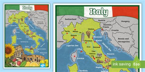 Illustrated Map Of Italy Poster - HASS (teacher made)