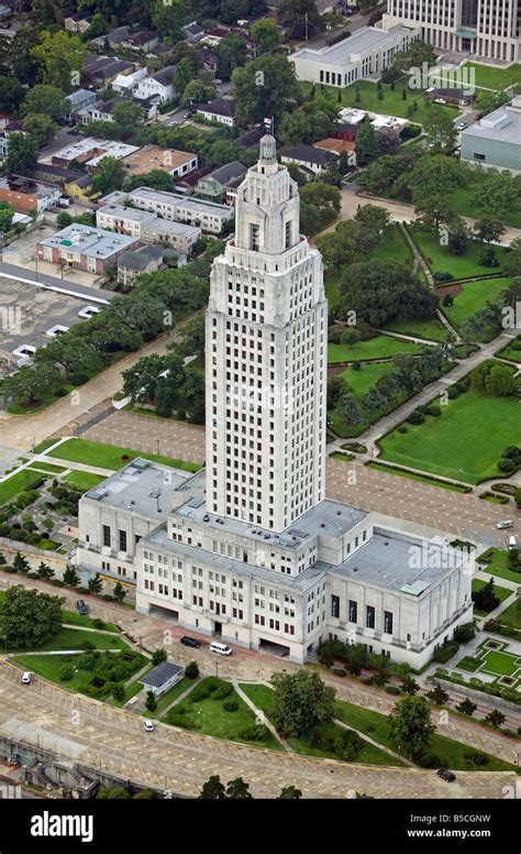 aerial view above Louisiana State capitol building Baton Rouge Stock ...