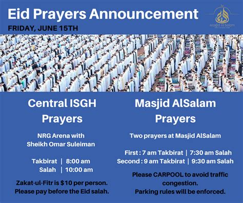 Eid Prayers Announcement – Masjid AlSalam