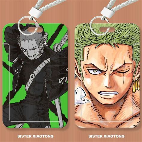 One Piece Zoro Merchandise Student Slide Card Holder ID Protective Case Campus Card Lanyard and ...