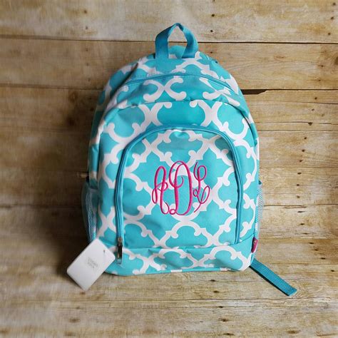 Personalized Aqua Quatrefoil backpack – Atlanta Monogram