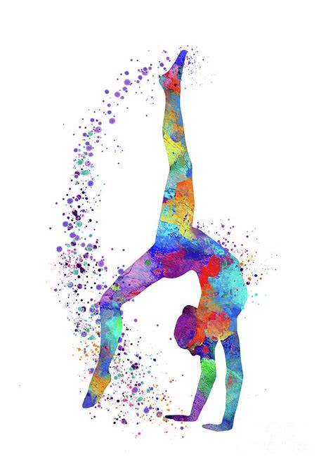 Gymnastics Tumbling Art Colorful Watercolor Gift Sports Art Gift for Her Digital Art by White ...