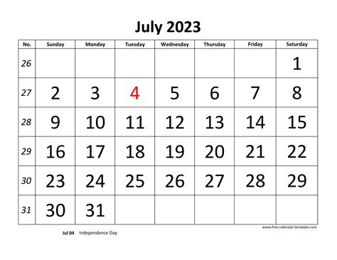 July 2023 Free Calendar Tempplate | Free-calendar-template.com