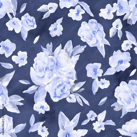 Indigo Blue Watercolor Flower Wallpaper Background. Seamless Floral Pattern. Blue Flower ...