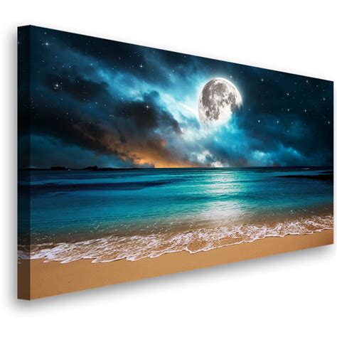 Beach Wall Art Canvas Prints Moon Ocean Landscape Picture Home Decor ...