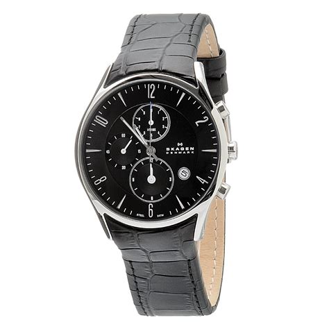 Skagen Men's Chronograph Black leather Band Watch - 14114675 - Overstock.com Shopping - Big ...