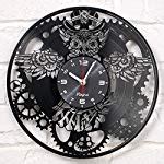 Vinyra Steampunk Owl Vinyl Record Clock - Industrial Wall Clock Gears Decor Retro Wall Gothic ...