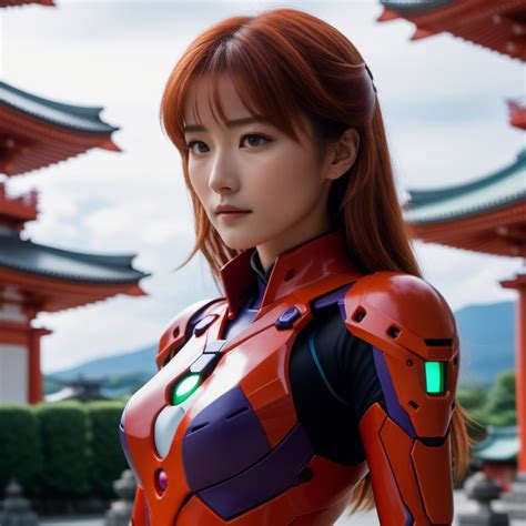 Asuka Evangelion Image with Japanese Temple | Stable Diffusion Online