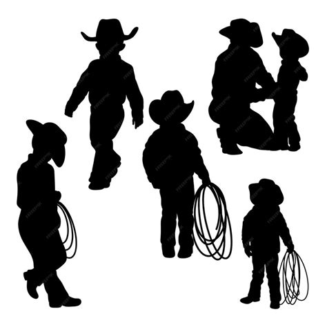 Premium Vector | Little cowboy pose silhouettes