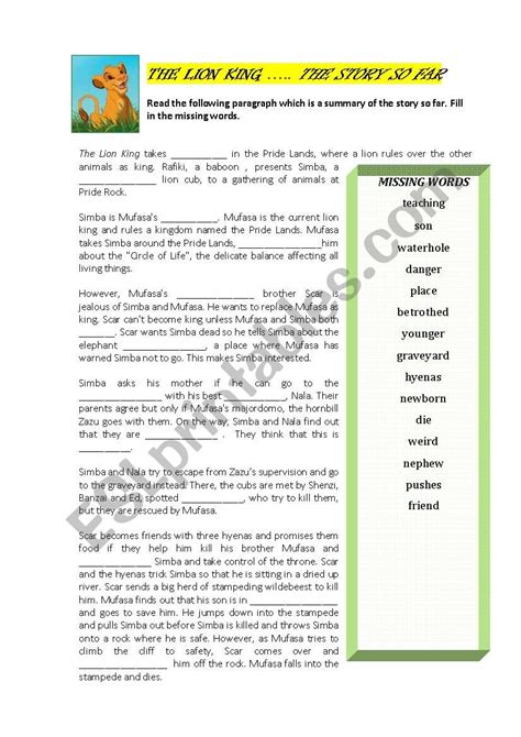 THE LION KING SUMMARY - ESL worksheet by archer61