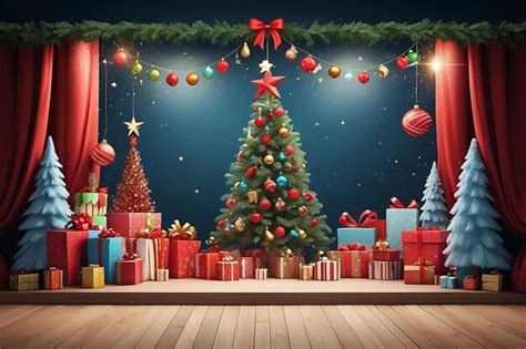 Premium AI Image | Full 3d Stereo Stage Space Christmas Package Background