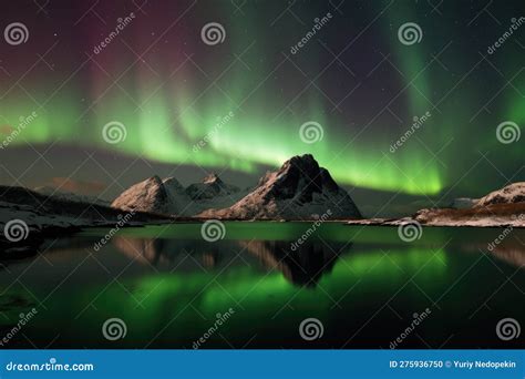 Aurora Borealis Over Lofoten. Generative AI Stock Illustration ...