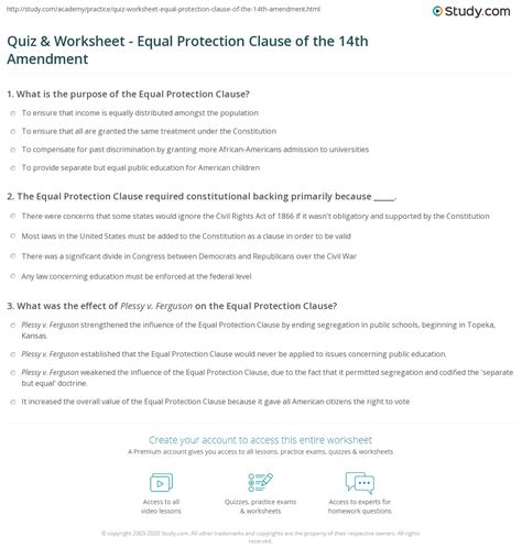 Quiz & Worksheet - Equal Protection Clause of the 14th Amendment ...